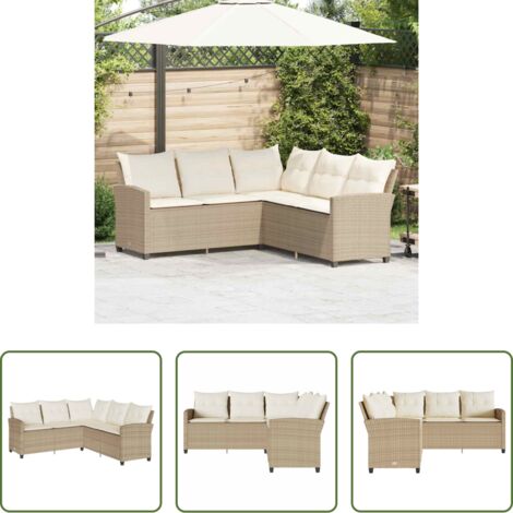 vidaXL Cuscini per divano -  Divano a Forma di L con Cuscini in Polyrattan Beige