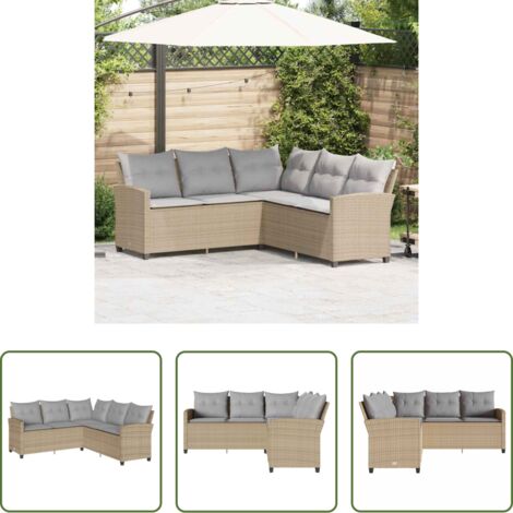 vidaXL Cuscini per divano -  Divano a Forma di L con Cuscini in Polyrattan Beige