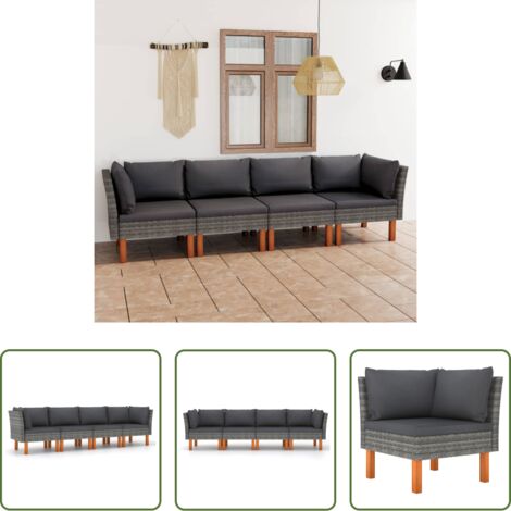 vidaXL Cuscini per divano -  Divano da Giardino a 4 Posti con Cuscini Grigio in Polyrattan