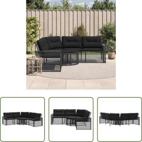 vidaXL Cuscini per divano -  Divano da Giardino a L con Cuscini e Pouf Nero in Polyrattan