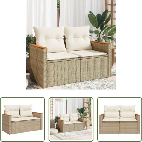vidaXL Cuscini per divano -  Divano da Giardino con Cuscini a 2 Posti Beige in Polyrattan