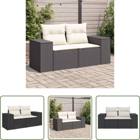 vidaXL Cuscini per divano -  Divano da Giardino con Cuscini a 2 Posti Nero in Polyrattan