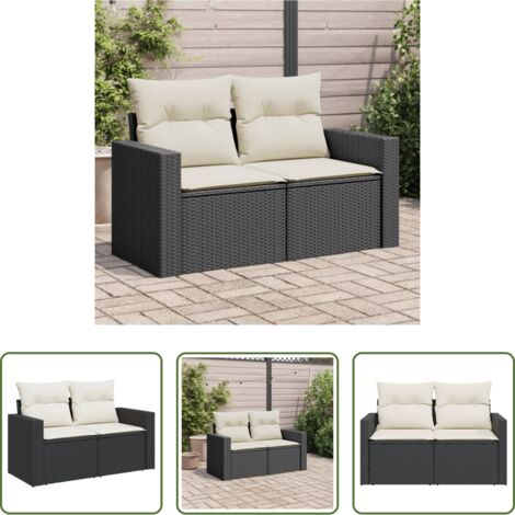 vidaXL Cuscini per divano -  Divano da Giardino con Cuscini a 2 Posti Nero in Polyrattan