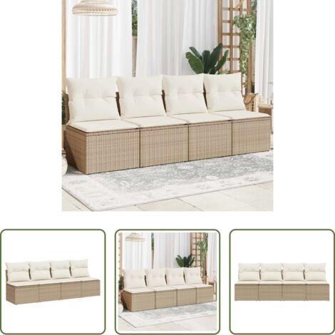 vidaXL Cuscini per divano -  Divano da Giardino con Cuscini a 4 Posti Beige in Polyrattan