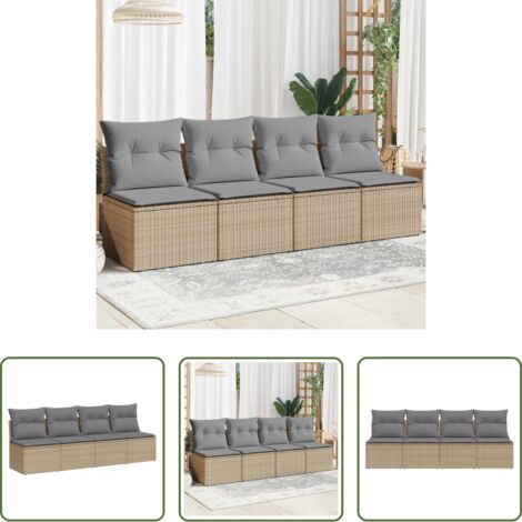 vidaXL Cuscini per divano -  Divano da Giardino con Cuscini a 4 Posti Beige in Polyrattan