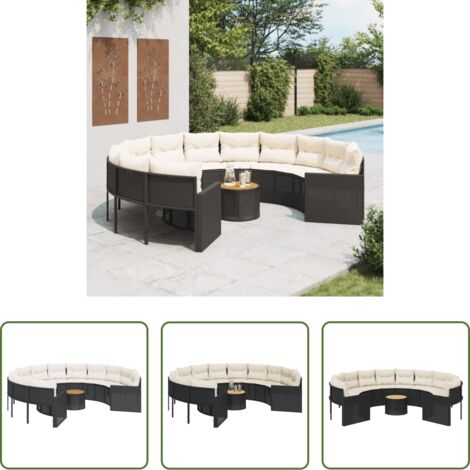 vidaXL Cuscini per divano -  Divano Giardino con Tavolo e Cuscini Circolare Nero Polyrattan