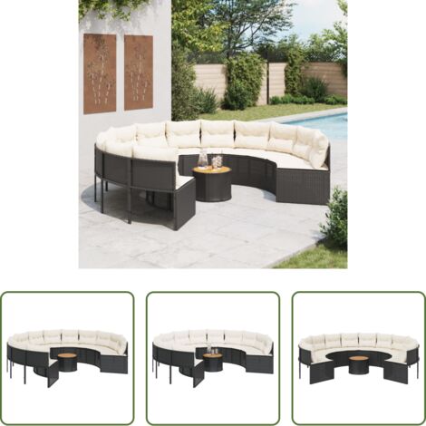 vidaXL Cuscini per divano -  Divano Giardino con Tavolo e Cuscini Circolare Nero Polyrattan