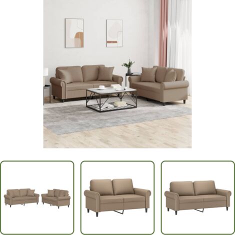 vidaXL Cuscini per divano -  Set di Divani 2 pz con Cuscini Cappuccino in Similpelle