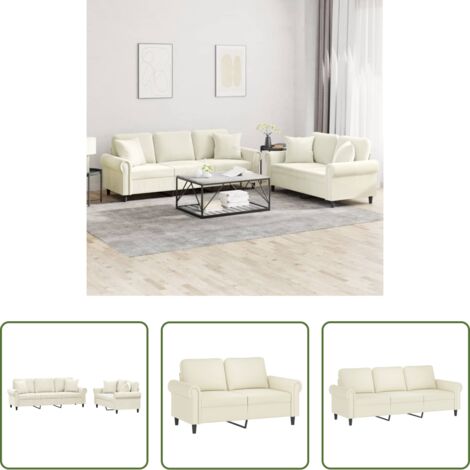 vidaXL Cuscini per divano -  Set di Divani 2 pz con Cuscini Crema in Velluto
