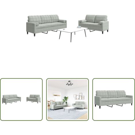 vidaXL Cuscini per divano -  Set di Divani 2 pz con Cuscini e Rinforzi Grigio Chiaro Velluto
