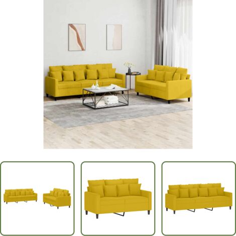 vidaXL Cuscini per divano -  Set di Divani 2 pz con Cuscini giallo in Velluto