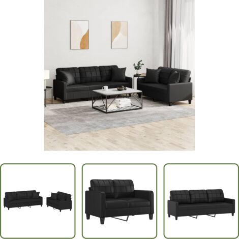 vidaXL Cuscini per divano -  Set di Divani 2 pz con Cuscini Nero in Similpelle