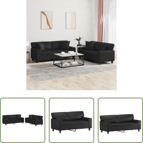 vidaXL Cuscini per divano -  Set di Divani 2 pz con Cuscini Nero in Similpelle