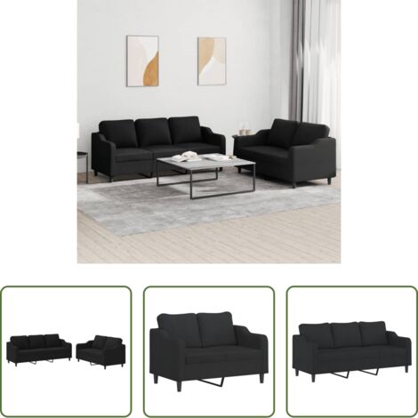 vidaXL Cuscini per divano -  Set di Divani 2 pz con Cuscini Nero in Tessuto