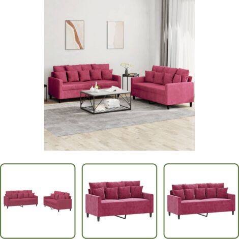vidaXL Cuscini per divano -  Set di Divani 2 pz con Cuscini Rosso Vino in Velluto