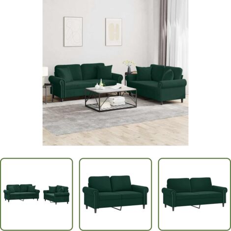 vidaXL Cuscini per divano -  Set di Divani 2 pz con Cuscini Verde Scuro in Velluto