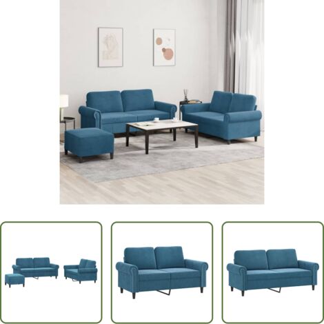 vidaXL Cuscini per divano -  Set di Divani 3 pz con Cuscini Blu in Velluto