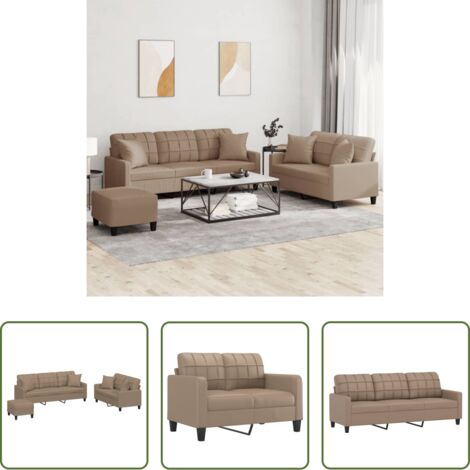 vidaXL Cuscini per divano -  Set di Divani 3 pz con Cuscini Cappuccino in Similpelle