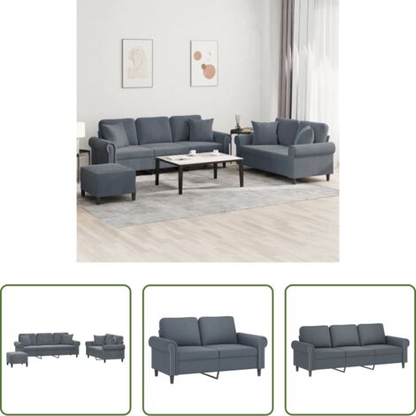 vidaXL Cuscini per divano -  Set di Divani 3 pz con Cuscini Grigio Scuro in Velluto