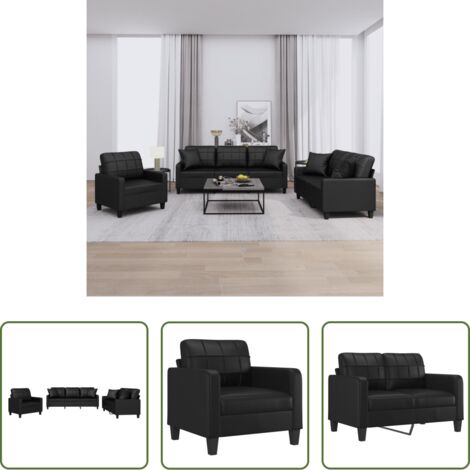vidaXL Cuscini per divano -  Set di Divani 3 pz con Cuscini Nero in Similpelle