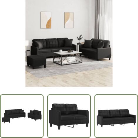 vidaXL Cuscini per divano -  Set di Divani 3 pz con Cuscini Nero in Similpelle