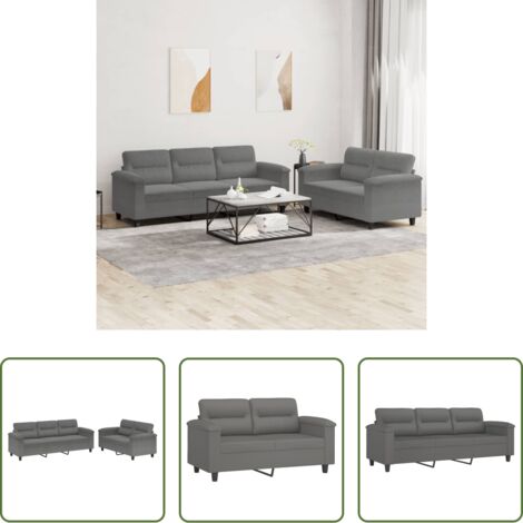vidaXL Cuscini per divano -  Set Divani 2 pz con Cuscini Grigio Scuro in Tessuto Microfibra