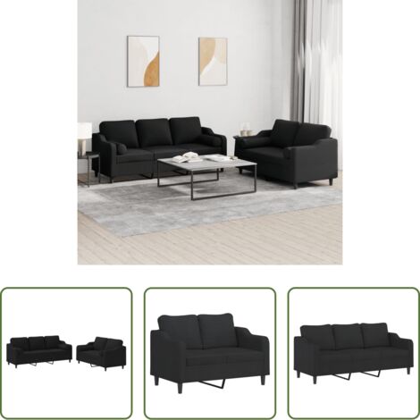 vidaXL Cuscini per divano -  Set Divani 2 pz con Cuscini Nero in Tessuto
