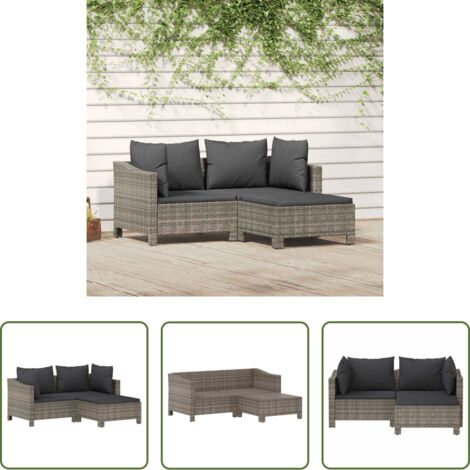 vidaXL Cuscini per divano -  Set Divani da Giardino 3 pz con Cuscini in Polyrattan Grigio