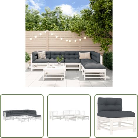 vidaXL Cuscini per divano -  Set Divani da Giardino 7pz con Cuscini in Legno Massello Bianco