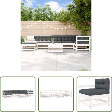 vidaXL Cuscini per divano -  Set Divani da Giardino 8pz con Cuscini in Legno Massello Bianco