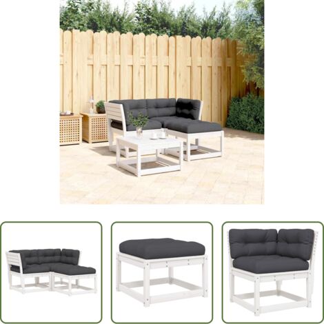 vidaXL Cuscini per divano -  Set Divani Giardino 3 pz con Cuscini Bianco Legno Massello Pino