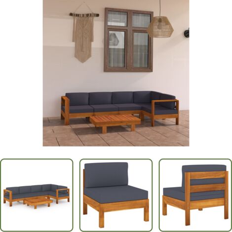 vidaXL Cuscini per divano -  Set Divani Giardino 6 Posti Cuscini Grigi Scuro Massello Acacia