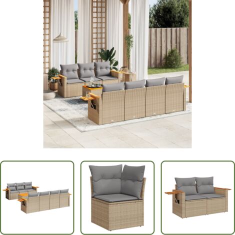 vidaXL Cuscini per divano -  Set Divano da Giardino 8 pz con Cuscini Beige in Polyrattan
