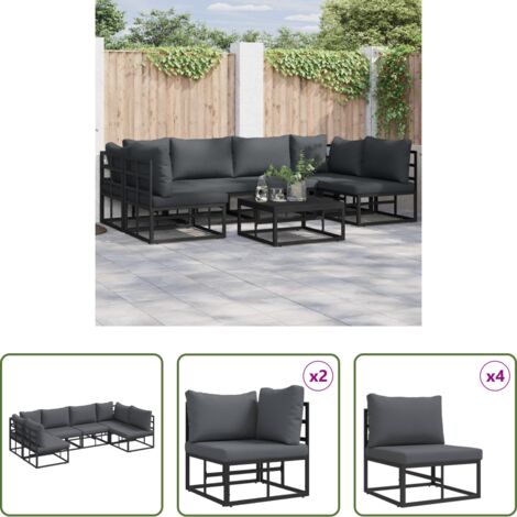 vidaXL Cuscini per esterni -  Set Divano da Giardino con cuscino 6 pcs Nero Alluminio
