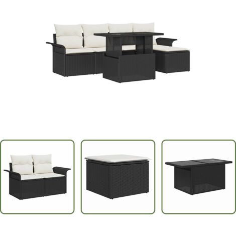 vidaXL Cuscini per esterni -  Set Divano da Giardino con cuscino 6 pcs Nero Poly Rattan