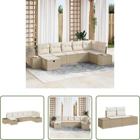vidaXL Cuscini per esterni -  Set Divano da Giardino con cuscino 7 pcs Beige polyrattan