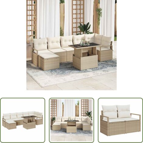 vidaXL Cuscini per esterni -  Set Divano da Giardino con cuscino 8 pcs beige e panna