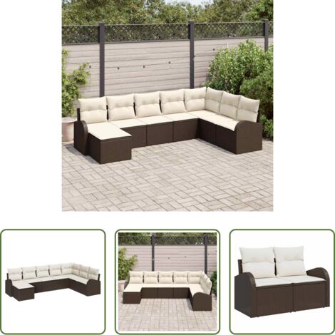 vidaXL Cuscini per esterni -  Set Divano da Giardino con cuscino 8 pcs Marrone Poly Rattan