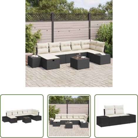 vidaXL Cuscini per esterni -  Set Divano da Giardino con cuscino 8 pcs Nero polyrattan