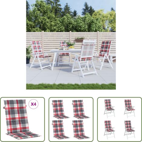 vidaXL Cuscini per giardino -  Cuscini per Sedie 4 pz Rossi a Quadri 120x50x3 cm in Tessuto