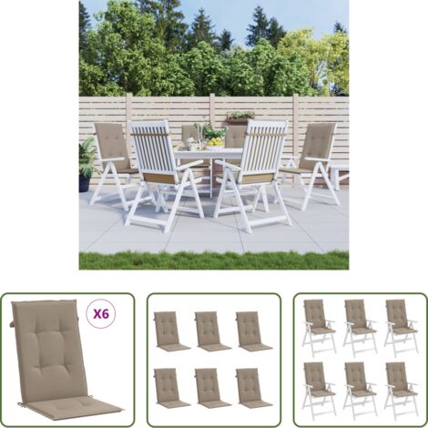 vidaXL Cuscini per giardino -  Cuscini per Sedie Alte 6 pz Tortora 120x50x3 cm in Tessuto