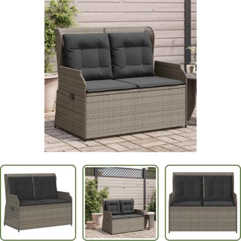 vidaXL Cuscini per panca -  Panca Reclinabile da Giardino con Cuscini Grigia in Polyrattan
