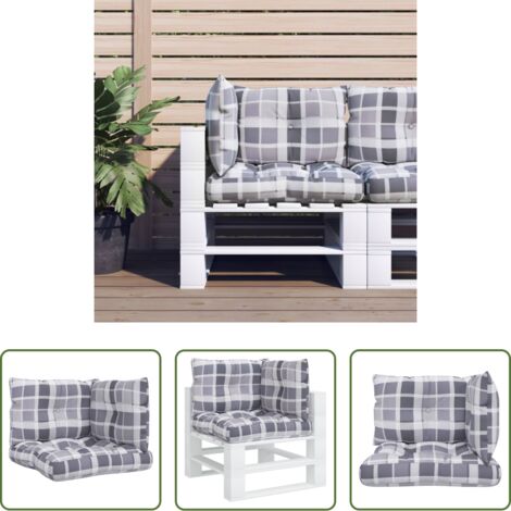 vidaXL Cuscini per patio -  Cuscini per Pallet 3 pz Grigi a Quadri in Tessuto