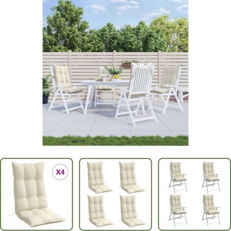 vidaXL Cuscini per patio -  Cuscini per Sedia con Schienale Alto 4 pz Crema Tessuto Oxford