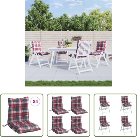 vidaXL Cuscini per patio -  Cuscini Sedia Schienale Basso 4 pz Quadri Rosso Tessuto Oxford
