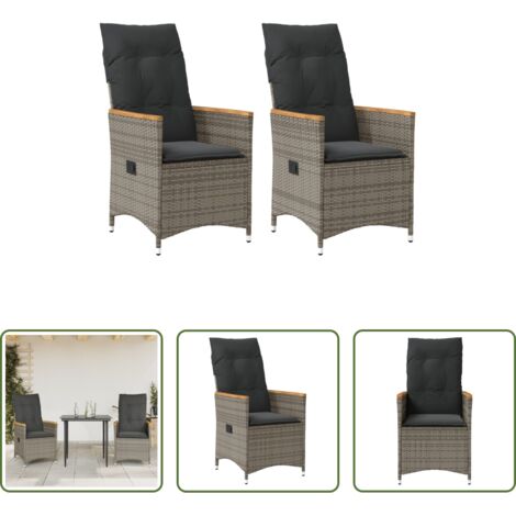 vidaXL Cuscini per sedie da giardino -  Sedie da Giardino Reclinabili 2 pz e Cuscini Grigio Polyrattan