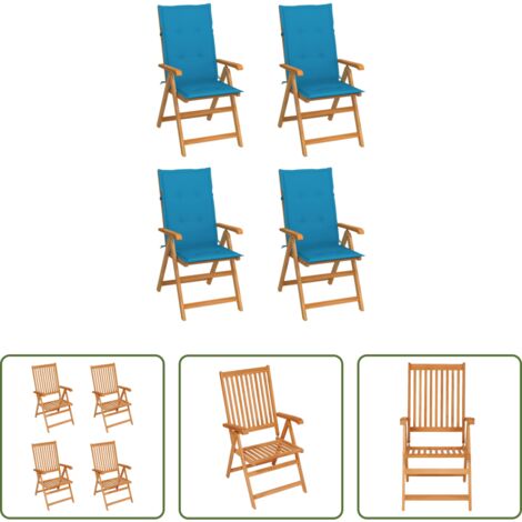 vidaXL Cuscini per sedie -  Sedie da Giardino 4 pz con Cuscini Blu Massello di Teak