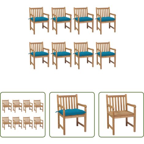 vidaXL Cuscini per sedie -  Sedie da Giardino 8 pz con Cuscini Azzurri in Massello di Teak
