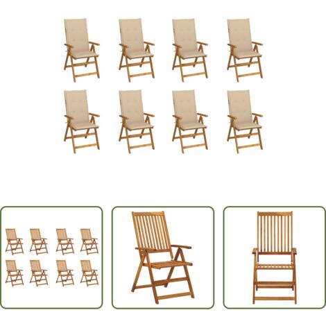 vidaXL Cuscini per sedie -  Sedie da Giardino Pieghevoli con Cuscini 8 pz Massello Acacia