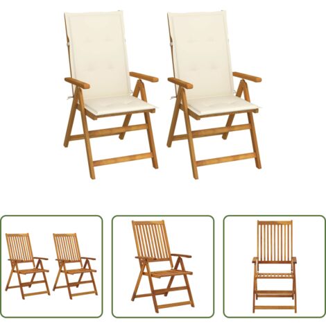 vidaXL Cuscini per sedie -  Sedie da Giardino Reclinabili 2 pz con Cuscini Massello Acacia